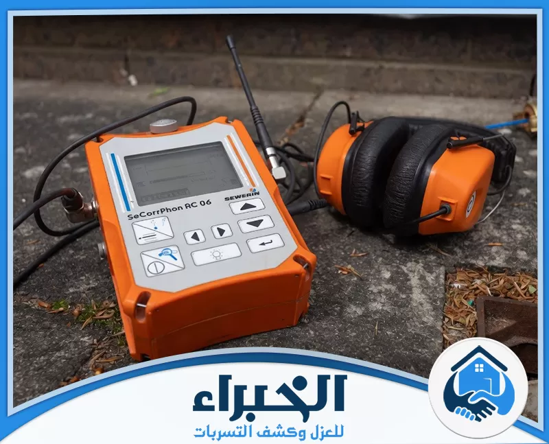 جهاز كشف تسربات مع سماعات ميدانية يستخدم لفحص الشبكات وتحديد أماكن التسرب في الأرضيات والخطوط.